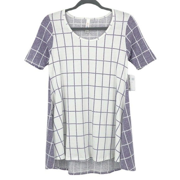 Lularoe Perfect T Shirt Window Pane Plaid Purple & White Size XXS Short Sleeve - Picture 1 of 12
